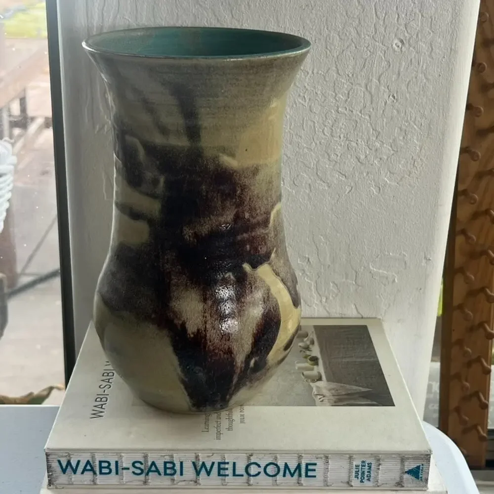 Signed Studio Art Pottery Vase Glazed Hand Thrown Signed Stoneware Frances